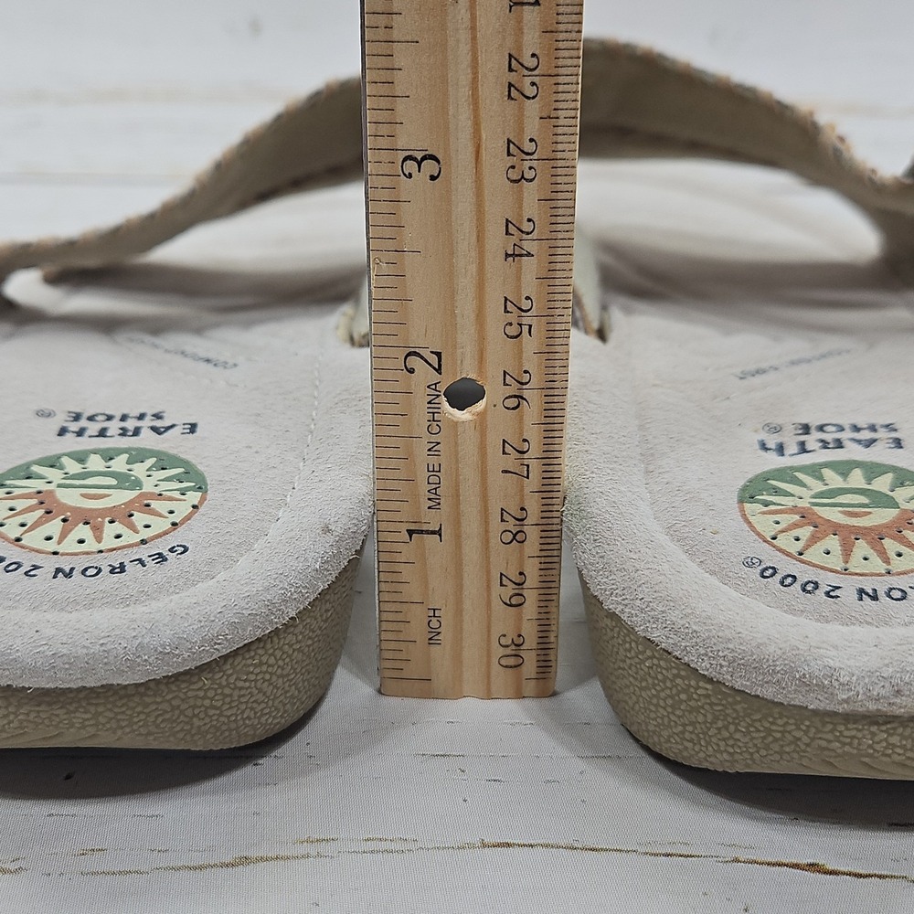 Earth Shoe Conway Slide Sandals Womens 10.5 Tan Suede Beaded Whipstitch Boho - Picture 7 of 11